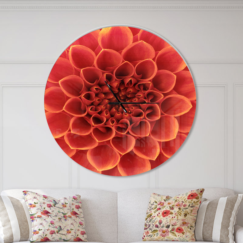 Grande fleur et pétales - Horloge murale moderne, Surdimensionné, Orange