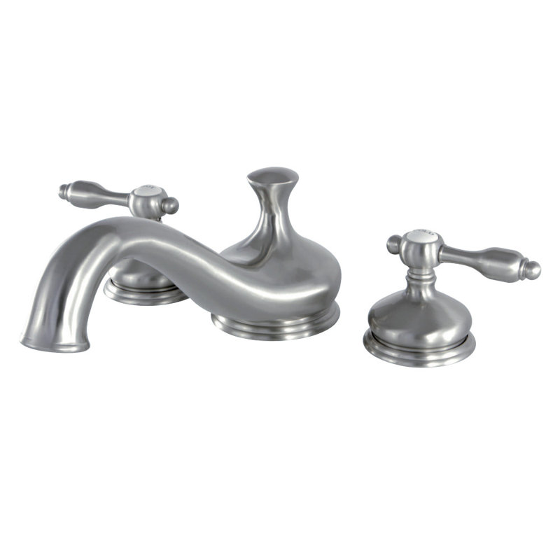 Kingston Brass Tudor Two-Handle 3-Hole Deck Mount Roman Tub Faucet, Brushed Nickel