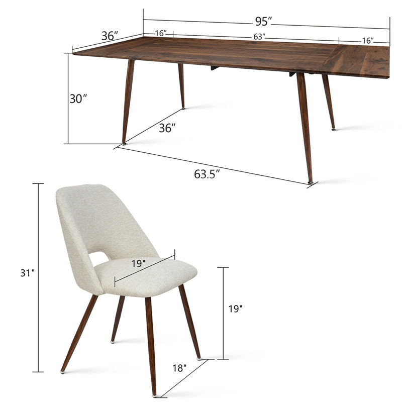 9-Piece Extendable Dining Table Set with Upholstered Side Chairs, Beige