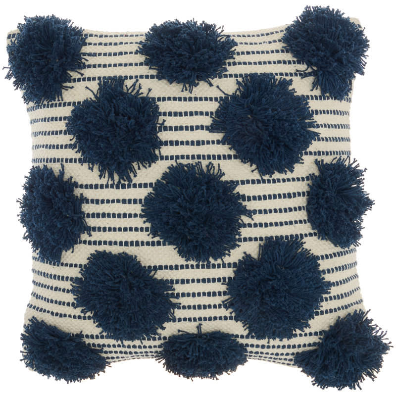  Housse et insert de coussin en coton touffeté à pompons, Bleu marine