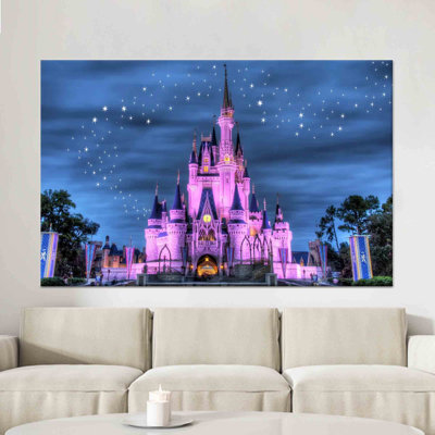 Printed Canvas Artwork: Disneyland Castle Starry Night Landscape,1P BlackFramedCanvas