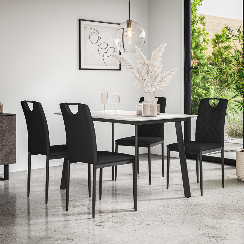 Davaeh 4 - Person Dining Set, White/Black/Black