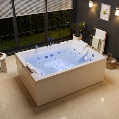 71 in. x 51 in. Alcove Whirlpool Air Combination Bathtub, Rectangular Bath, with Reversible Drain and Waterfall, in White
