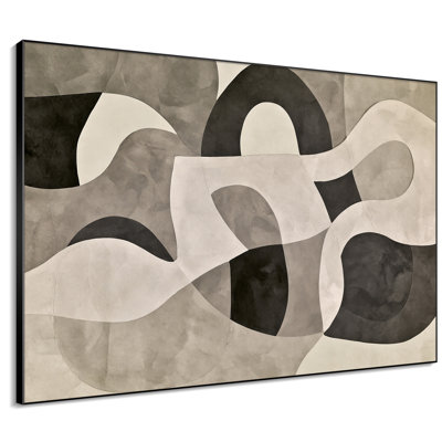 Extra Large Wall Art Fabric Print - Neutral Black Beige Flowing Geometric Abstract for Living Room or Bedroom - "Frame Assembly Required (Unfinished Frame)"