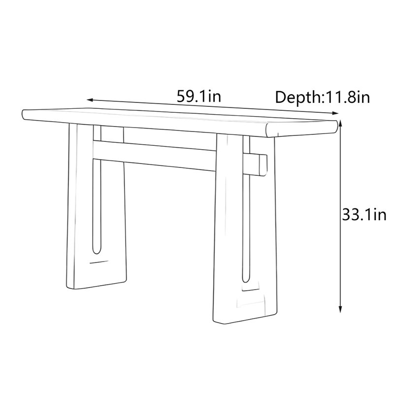 Console Mid-Century moderne en bois massif, H 33,1 po x l 59,1 po x P 11,8 po