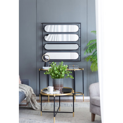 36" X Large Four Oval Wall Mirror With Black Iron Frame For Home Square Office Decoration