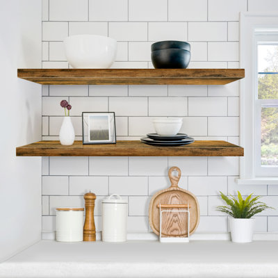  35" Long Floating Shelves with Invisible Mounting - Set of 2, Walnut