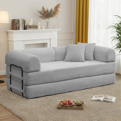 63" Compression 4-in-1 Corduroy Futon Sofa Bed Convertible Floor Sleeper Couch with 2 Pillows, No Assembly Required