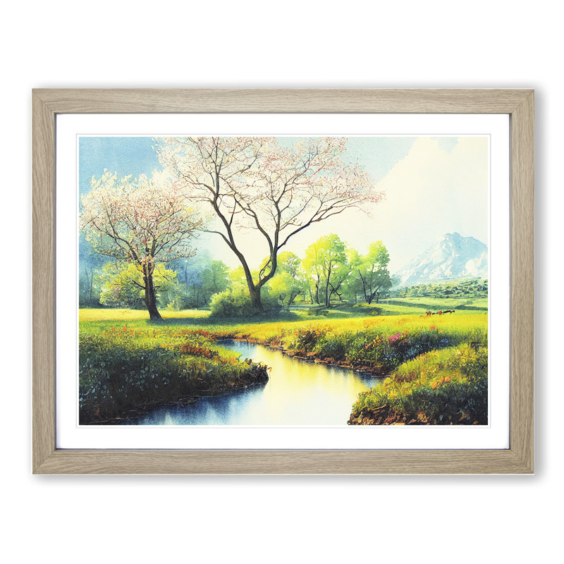 Spring Forest Steam - Single Picture Frame Print, Oak, 46cm H x 64cm W x 2cm D