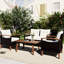 4 patios: PE, table en bois, coussins beiges, pieds réglables, matériaux pour l'eau, couvre-table Jardin: pieds, coussins, intempéries, inclus