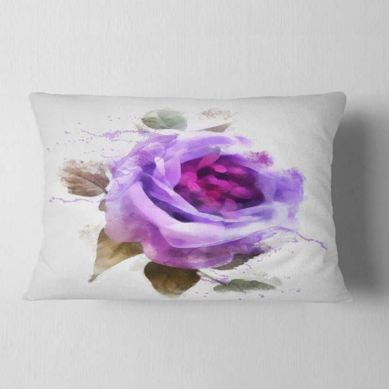Coussin décoratif aquarelle rose mauve avec feuilles