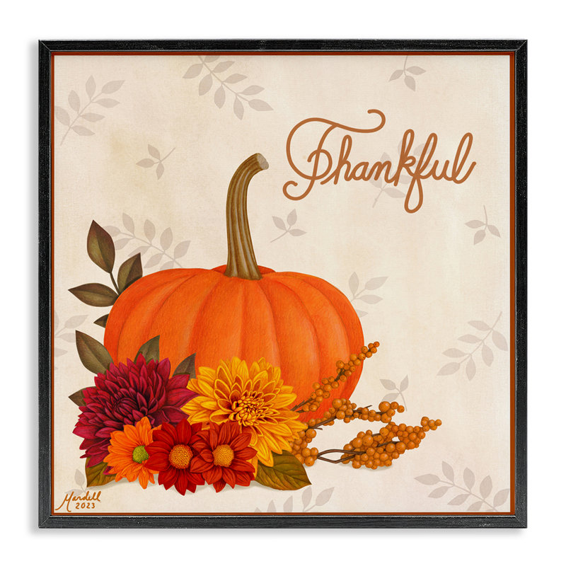 «Thankful Pumpkin & Florals», art de la giclée encadrée par Mardell Schuster, Giclée encadrée noir minuit, H 17 po x l 17 po