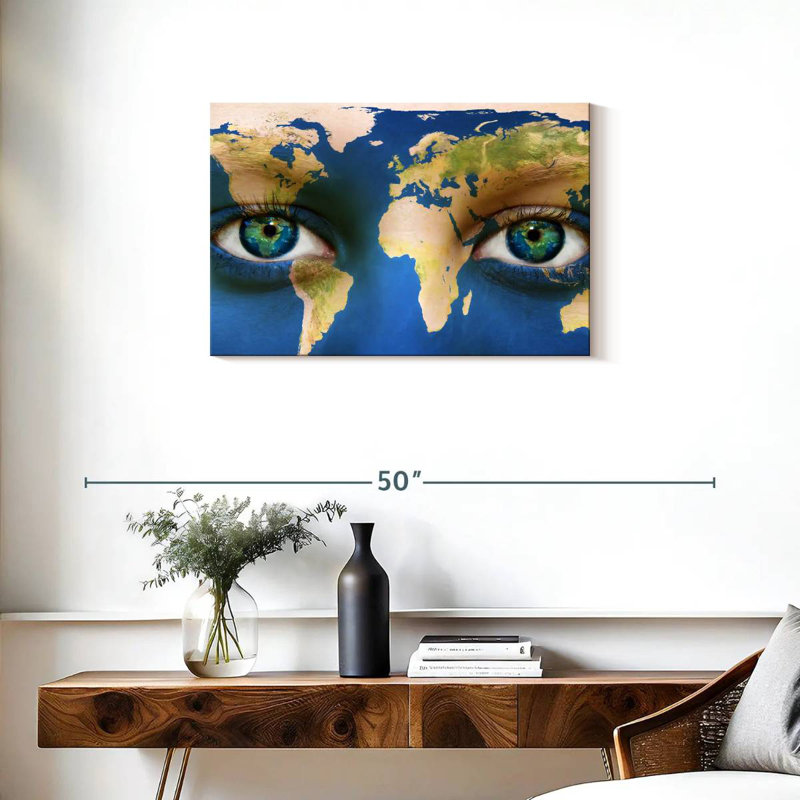 Aliaz Blue Eyes World Map, 20" H x 30" W