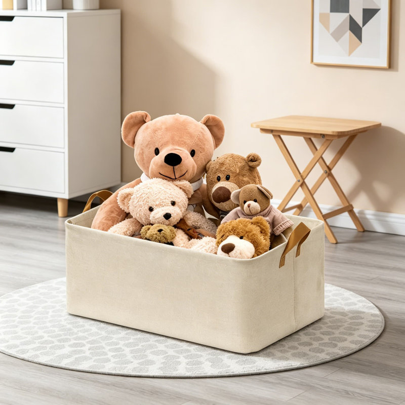 6 Pack Closet Storage Bins For Shelves, Medium Fabric Baskets With Handles, Collapsible Cloth Organizers For Closet, Nursery, Living Room, Beige 15 X 10 X 8 Inches