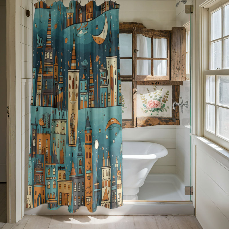 Rideau de douche Gleeful City - Premium, H 74 po x l 71 po