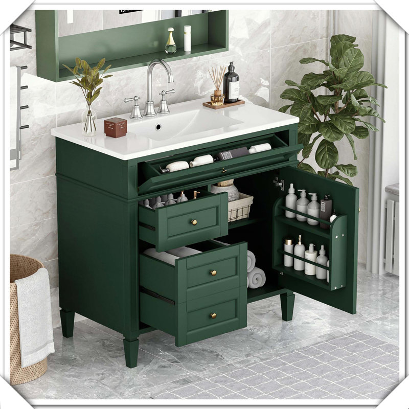 Meuble-lavabo moderne simple avec tiroirs supérieurs, Vert
