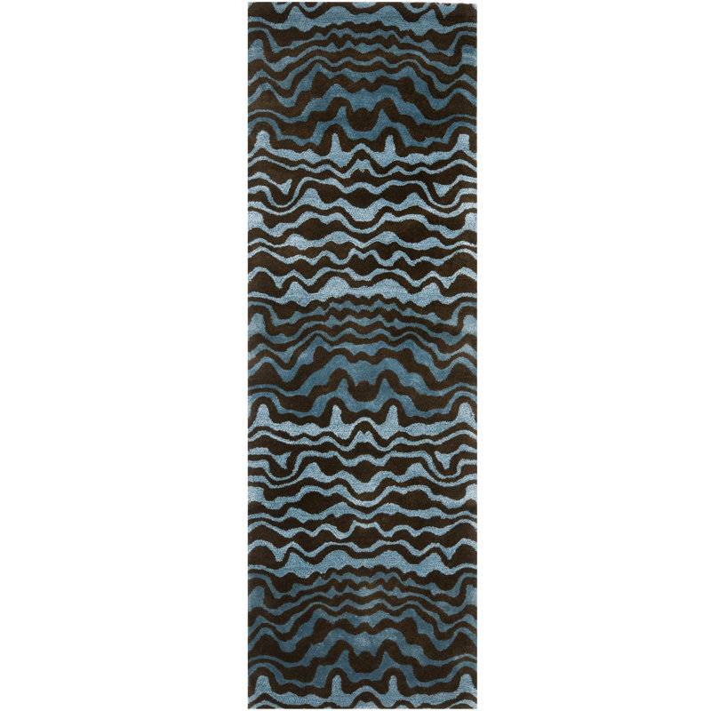 Tapis abstrait en laine et viscose touffeté à la main Candelo, Tapis de couloir 2 pi 6 po x 10 pi
