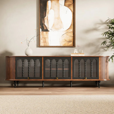 78" Flipper Glass Door Mid-century Modern Tv Stand