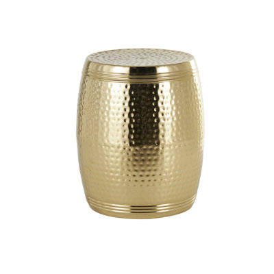 Beardall Aluminum Drum Shaped Accent Table with Hammered Design