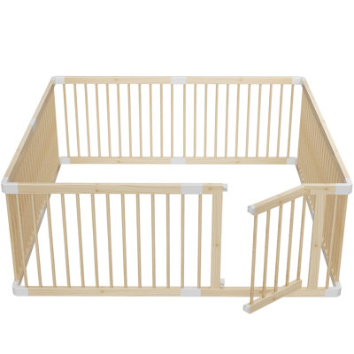 Large Wooden Baby Playpen & Baby Gate With Door, Safe Play Area Kids Activity Centre