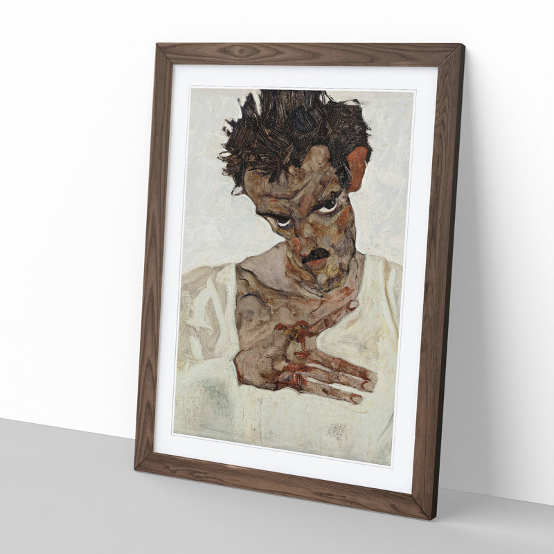 Self-Portrait Vol.10 by Egon Schiele - Picture Frame Painting, 65cm H x 48cm W x 2cm D, Walnut Framed