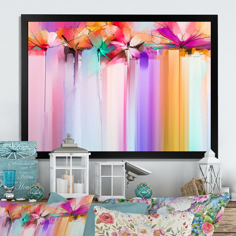 «Paintbursh Flowers Wave Impression», reproduction sur toile flottante, Cadre noir, H 8 po x l 12 po x P 1 po
