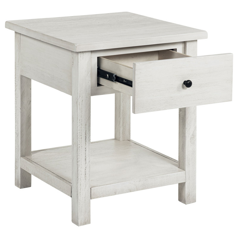Table de bout en bois vieilli avec 1 tiroir Castleton, Blanc