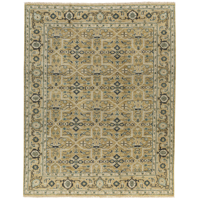 Rock My Classics Wool Oriental Area Rug in Beige/Yellow, Rectangle 6' x 9'