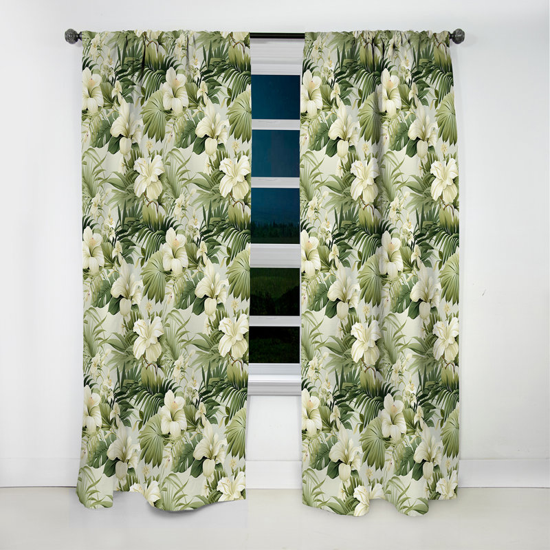 Neutral Oasis Iii - motif tropical - Rideau floral - Rideau occultant floral - 1 panneau, L 52 po x L 84 po