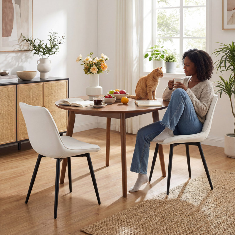 Emsley Faux Leather Upholstered Dining Chair Armless Side Chair with Metal Legs, White