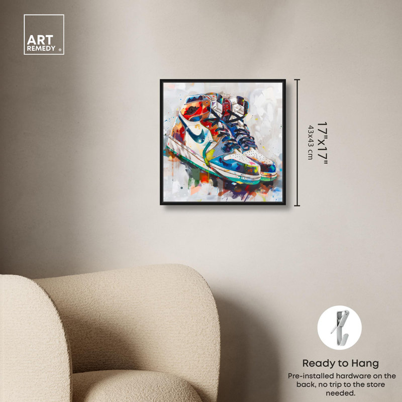 «Intricate Strokes Sneaker», impressions sur toile par Art Remedy, H 17 po x l 17 po, Noir, noir, noir, noir