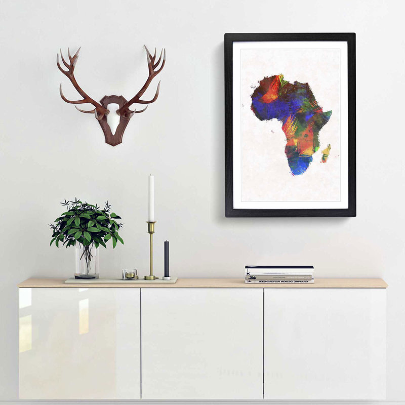 Map of the Continent of Africa in Abstract - Picture Frame Graphic Art Print, Black, 60cm H x 40cm W x 2cm D