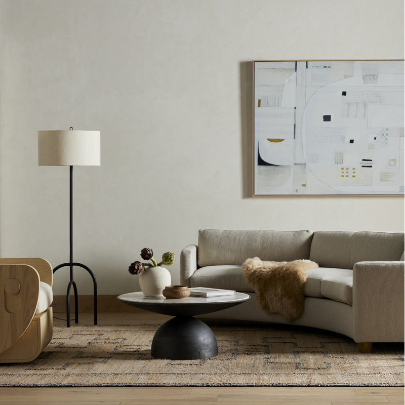 Corbett Marble Coffee Table, Creamy Taupe Top/Light Gray Base, 15.75" H x 35.25" L x 35.25" W