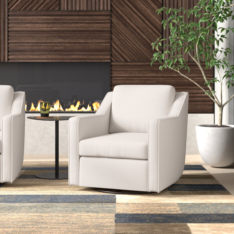 Bronnen Big And Wide Upholstered Cushion Swivel Armchair with Removable Back Cushion, Beige Polyester