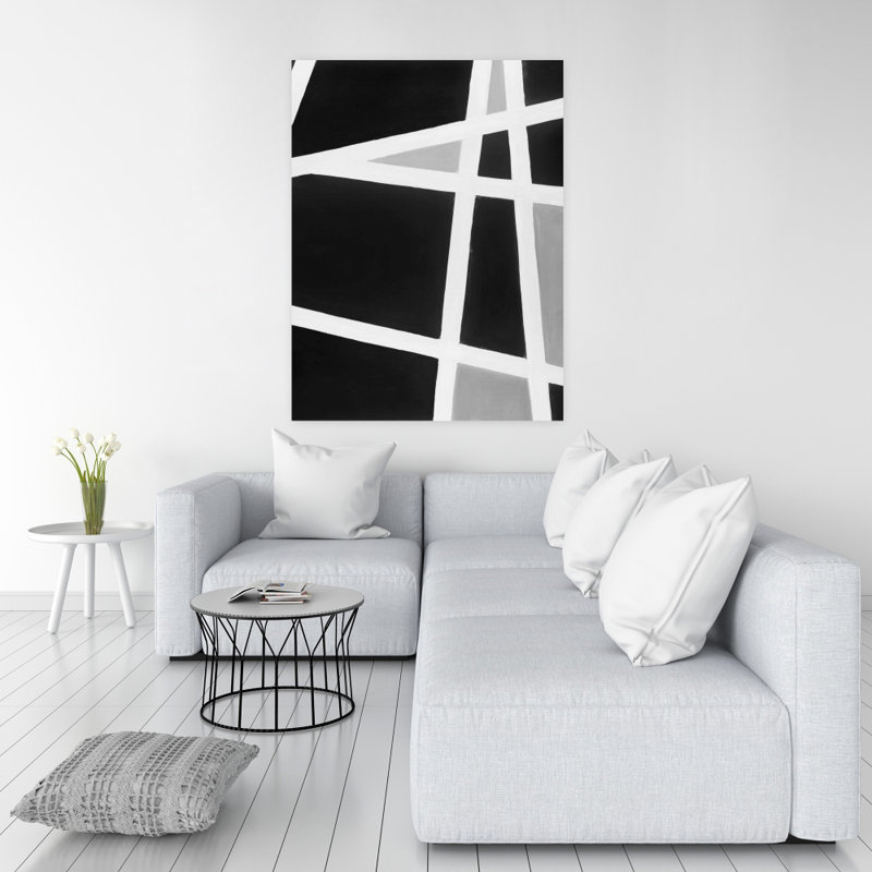 Lignes abstraites noires et blanches - Formes de salon, décoration sur toile