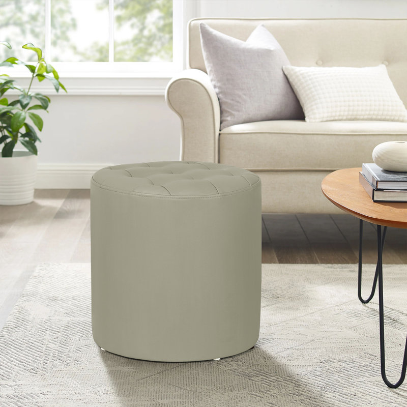 Rangi Tufted Round Standard Ottoman, Grey 