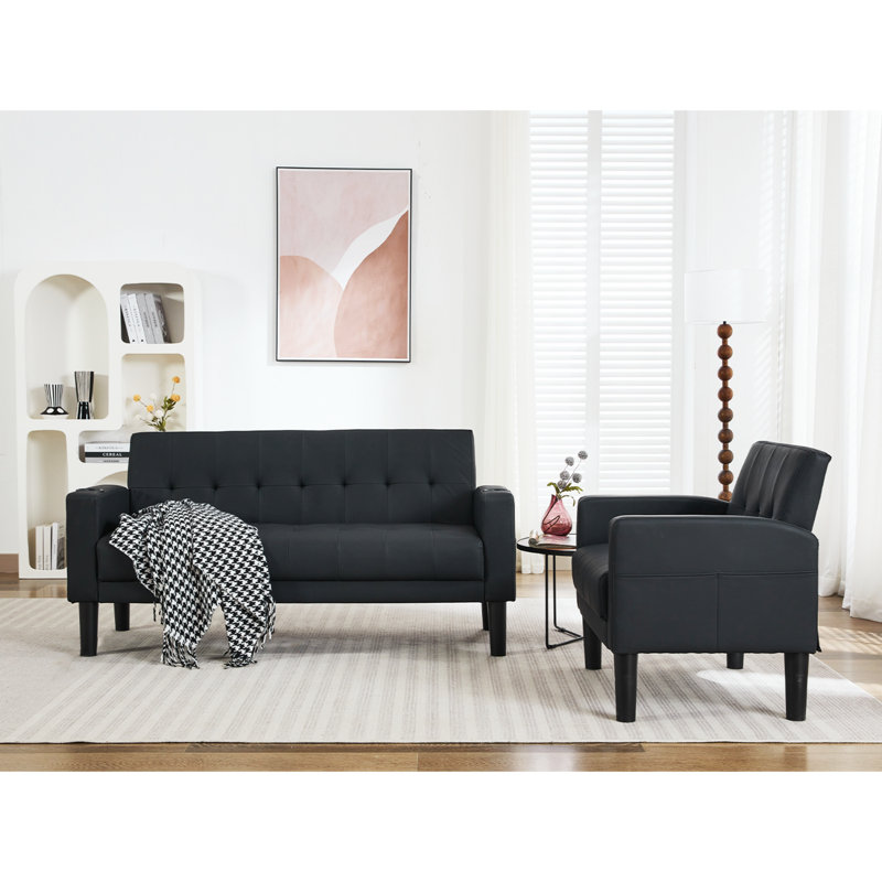 Ensemble de salon capitonné en similicuir avec ports de chargement USB