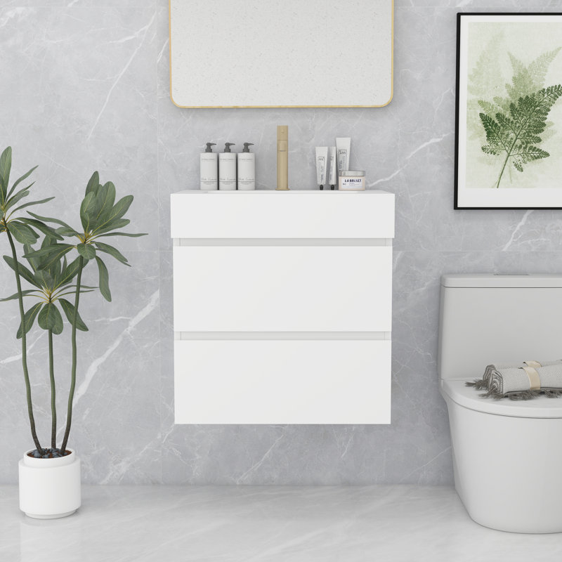Meuble-lavabo moderne avec lavabo, Blanc, 24", Blanc