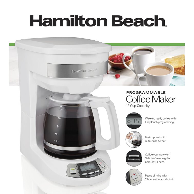 Hamilton Beach 12 Cup Programmable Drip Coffee Maker with 3 Brew Options,  Glass Carafe, Auto Pause and Pour, Black Stainless (46293)