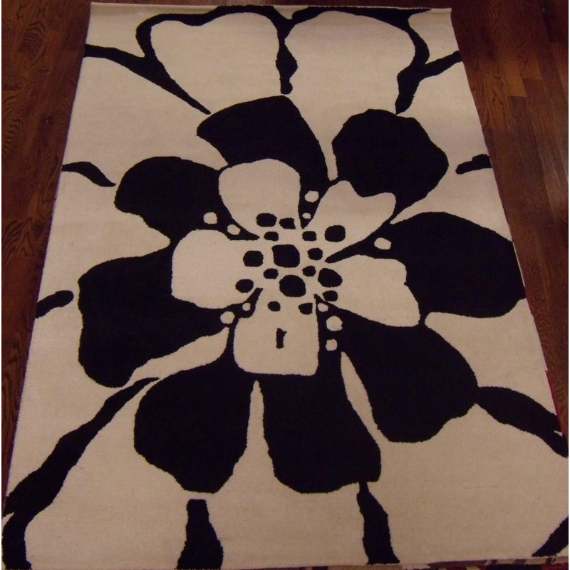 Tapis noir / blanc en laine touffeté à la main Colette, Rectangle 3 pi 6 po x 5 pi 6 po