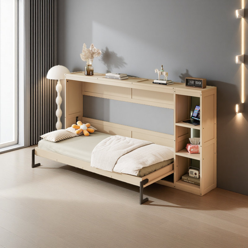 Murphy Bed With Bookshelf, Natural, Twin