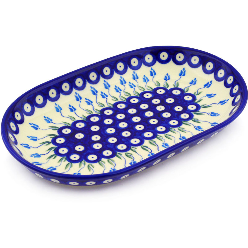 Plateau à motif floral peacock, H 1,46 po x l 12,8 po x P 8,11 po