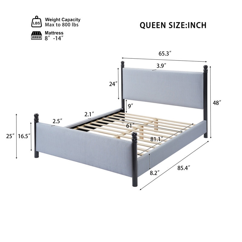 Structure de lit tapissier en bois d'hévéa massif Christopher P 38,4 po x H 48 po Christopher Knight Home, Queen