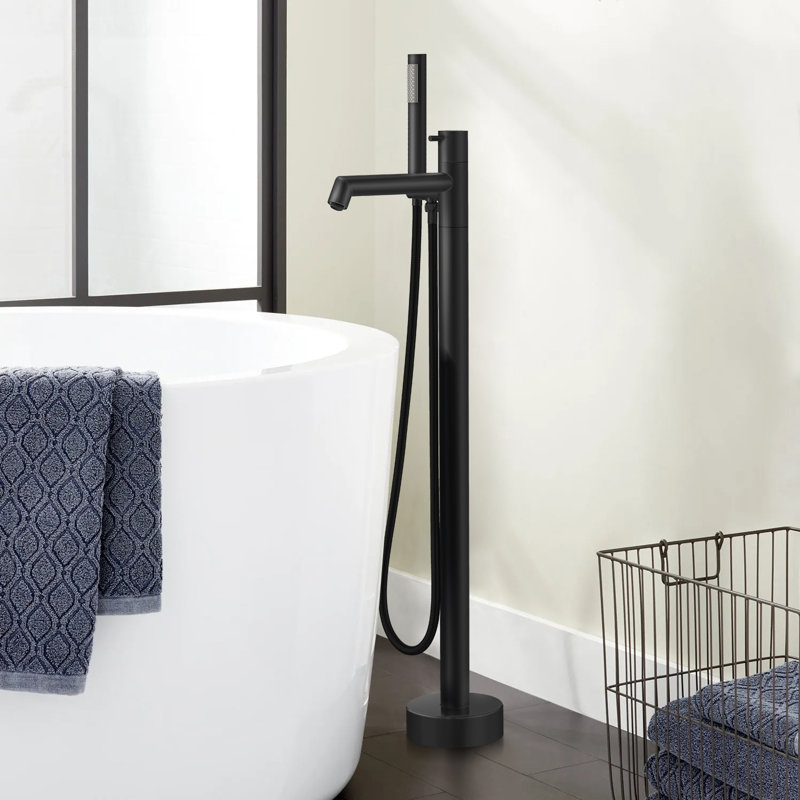 Matte Black Brass Floor-Mounted Freestanding Tub Filler