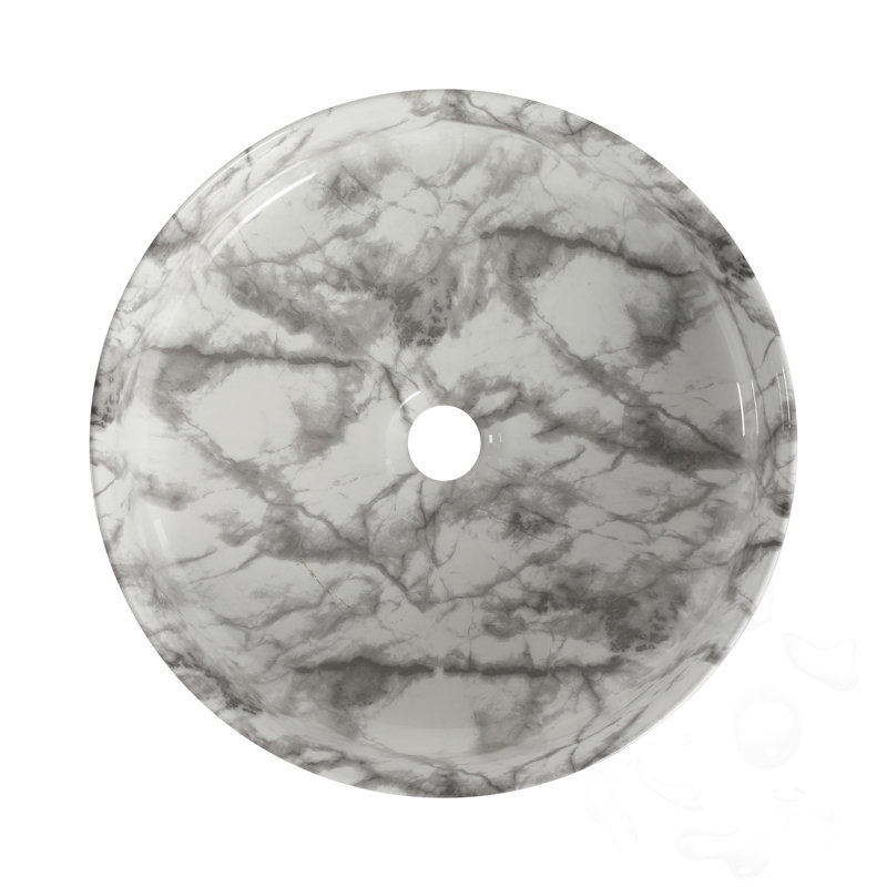 Ceramic Circular Bathroom Sink, White/Gray