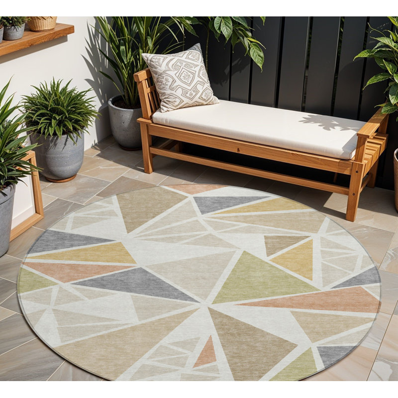 Tapis d'intérieur rond lavable géométrique ivoire HomeRoots 8 pi