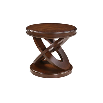 Retro Round Wooden End Table, Sofa Side Table With X-Shape Base For Family Dining Or Living Room. Walnut