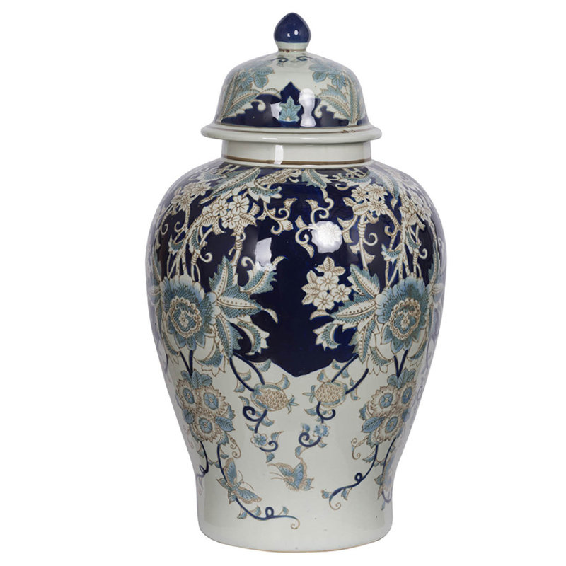Pot à gingembre avec couvercle, art chinois blanc et bleu, Rayn