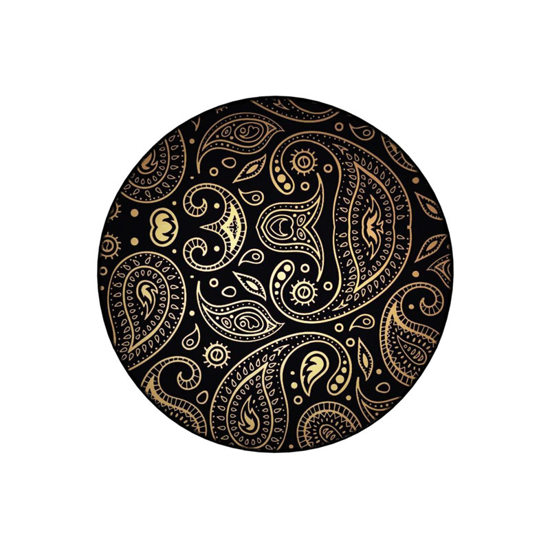 Yellow Black Ethnic Abstract Patterns Woven Base Decorative Carpet, Round 3'4"
