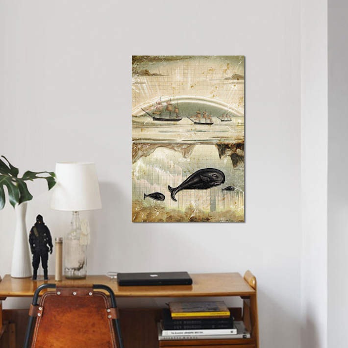 « paper baleine », reproduction d’impression sur toile, H 18 po x l 12 po x P 1,5 po, Toile tendue, Pas de tapis